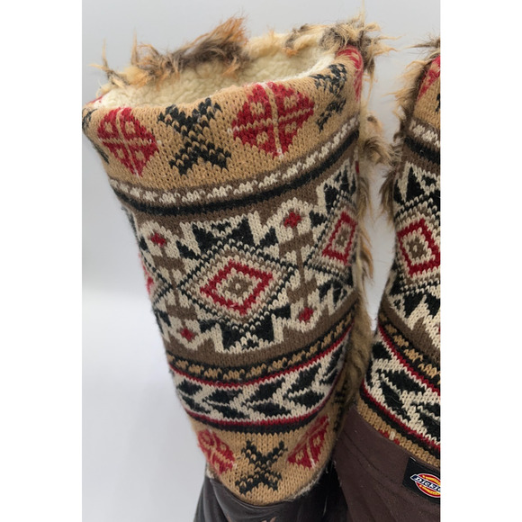 Muk Luks Women's Red Tan Knit Design Snow Boots Faux Fur Lined Size 9 Tan/Beige - Picture 13 of 16